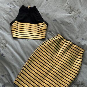 Balmain Black and Gold Women's Skirt Set